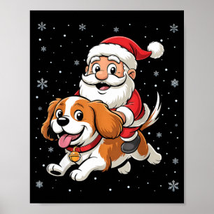 Poster Père Noël montant un spaniel Cavalier King Charles