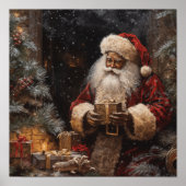 Poster Père Noël noire dans le don de Noël (Devant)