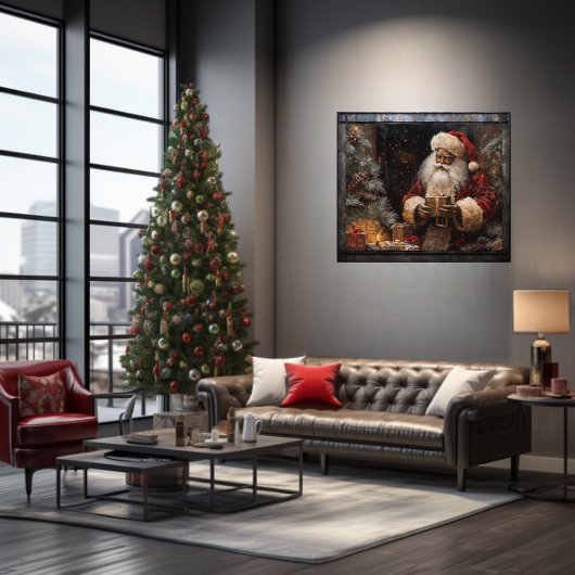 Poster Père Noël noire dans le don de Noël