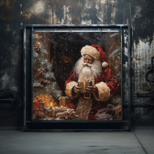 Poster Père Noël noire dans le don de Noël