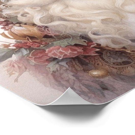 Poster Père Noël noire entourée d'une nature rose douce (Coin)