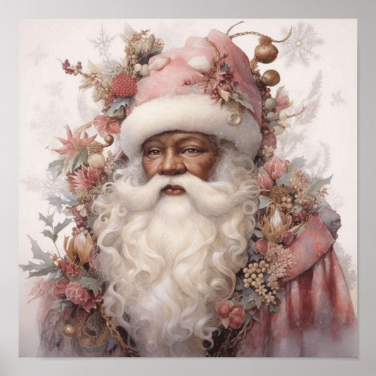 Poster Père Noël noire entourée d'une nature rose douce (Devant)