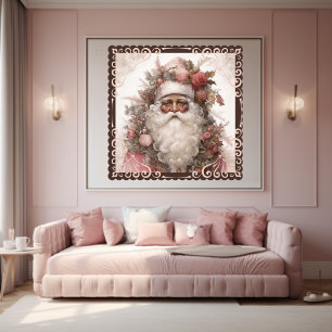 Poster Père Noël noire florale en Noël rose