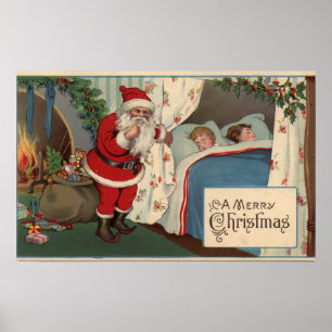 Poster Père Noël observe les enfants qui dorment