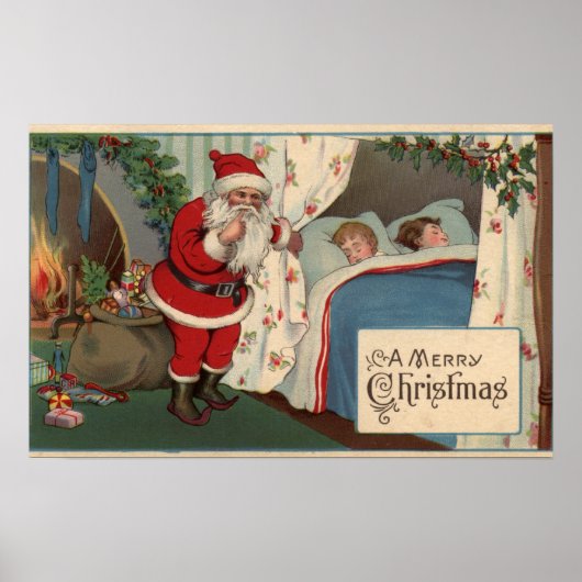 Poster Père Noël observe les enfants qui dorment (Devant)