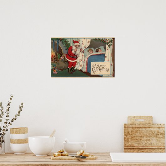 Poster Père Noël observe les enfants qui dorment (Cuisine)