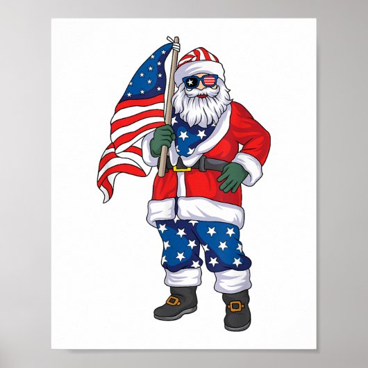 Poster Père Noël patriotique Noël américain 4 juillet San (Devant)