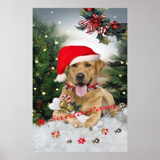 Poster Père Noël Paws du Yellow Lab (Devant)