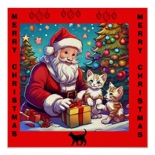 Poster Père Noël Présente À Deux Jeunes Chatons (Devant)