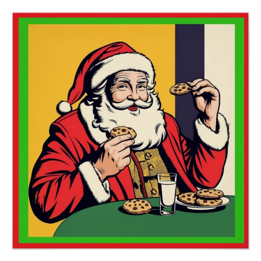 Poster Père Noël profitant d'une collation (Devant)