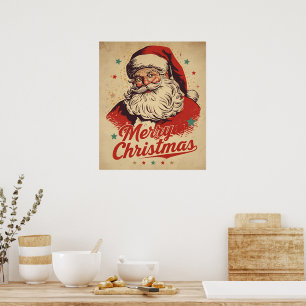 Poster Père Noël Rétro des Années 1950 Joyeux Noël Classi