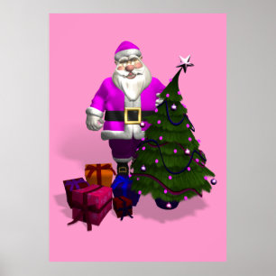 Poster Père Noël rose