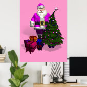 Poster Père Noël rose (Bureau à domicile)