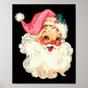 Poster Père Noël Rose Visage Noël Ancien Xmas Vintage