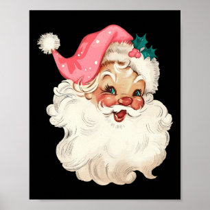 Poster Père Noël rose Visage Vieux Noël Vintage P