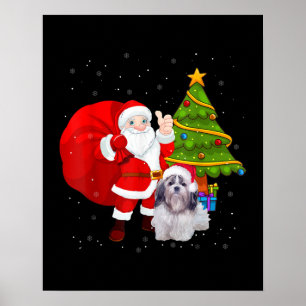 Poster père Noël Shih Tzu sapin de Noël Drôle cadeau de N