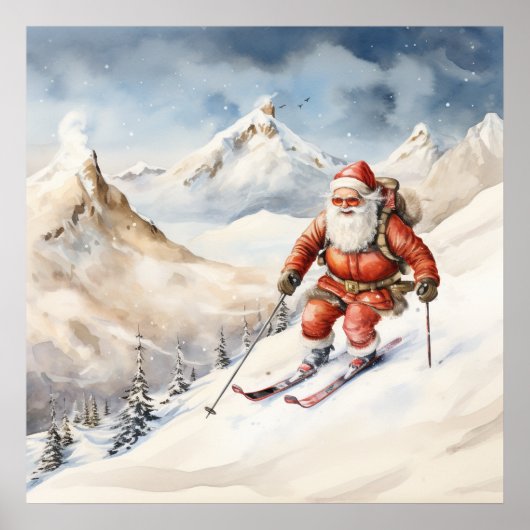 Poster père Noël Skiing (Devant)