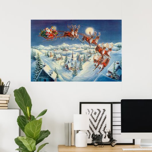 Poster PÈRE NOËL & SLEIGH par SHARON SHARPE (Bureau à domicile)