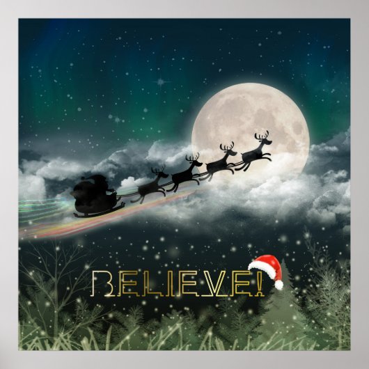 Poster Père Noël Sleigh Reindeer Papier d'affiche de Noël (Devant)