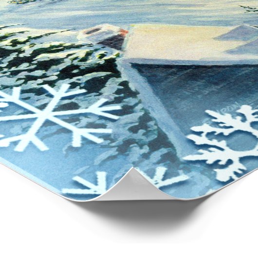 Poster PÈRE NOËL, SLEIGH & SNOWFLAKES par SHARON SHARPE (Coin)