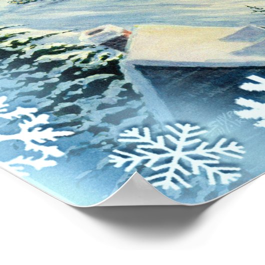 Poster PÈRE NOËL SNOWFLAKES & SLEIGH par SHARON SHARPE (Coin)