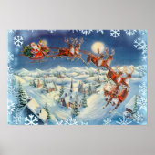 Poster PÈRE NOËL SNOWFLAKES & SLEIGH par SHARON SHARPE (Devant)