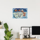 Poster PÈRE NOËL SNOWFLAKES & SLEIGH par SHARON SHARPE (Bureau à domicile)