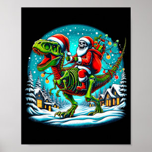 Poster Père Noël squelette à cheval sur T Rex Dinosaur Fu