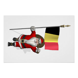 Poster Père Noël Sucré Avec L'Ensigne De Belgique