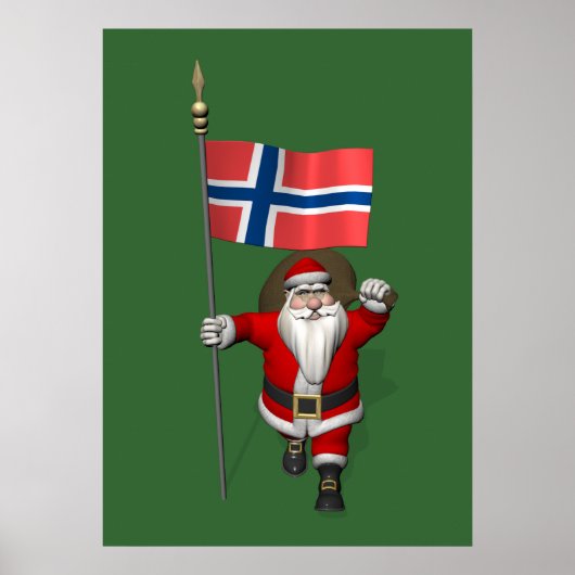 Poster Père Noël Sucré Avec L'Ensigne De Norvège (Devant)