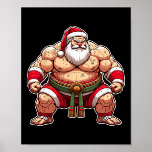 Poster Père Noël Sumo Lutteur Japonais Japon Noël Cool