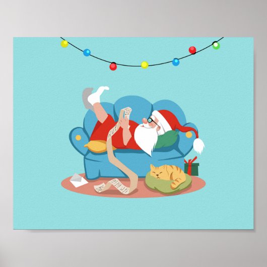 Poster Père Noël sur le canapé en pyjama (Devant)