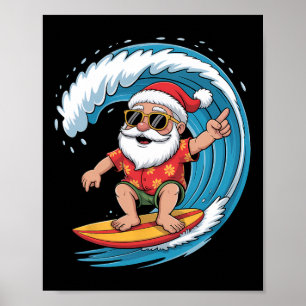 Poster Père Noël surfant Noël en juillet Plage Été