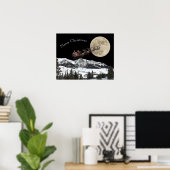 Poster Père Noël survolant la lune (Bureau à domicile)