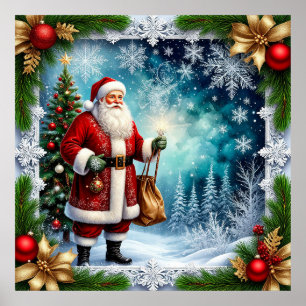 Poster Père Noël traditionnel dans un pays des merveilles