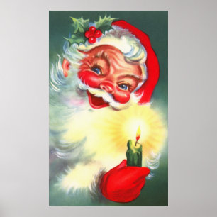 Poster Père Noël vintage avec bougie