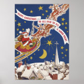Poster Père Noël Vintage Avec Renne Volant (Devant)