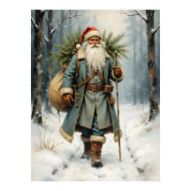 Père Noël vintage dans une forêt enneigée
