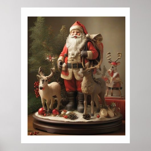 Poster Père Noël vintage & Reindeer : Charme de vacances  (Devant)