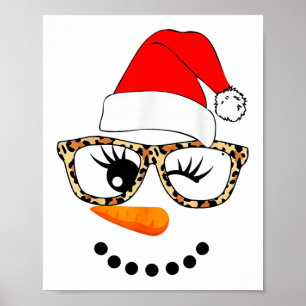 Poster Père Noël visage de bonhomme de neige Gles léopard