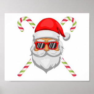 Poster Père Noël visage lunettes de soleil canne douce