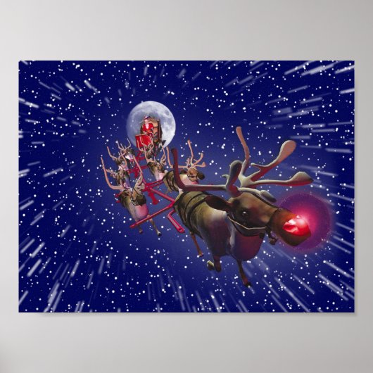 Poster Père Noël Volant Renard rouge à nez (Devant)