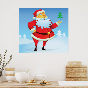 Poster Père Noël Whimsical avec Mini Arbre de Noël