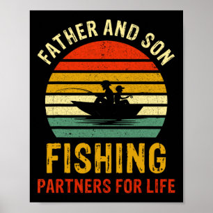 Poster Père vintage et fils partenaires de pêche pour la