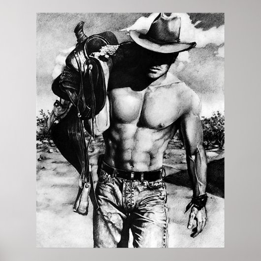 Poster Perfect Abs Cowboy Robuste Portant Sa Selle (Devant)