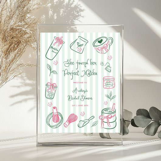 Poster Perfect Matcha Stripes Bridal Shower Welcome Sign