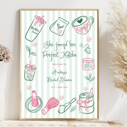 Poster Perfect Matcha Stripes Bridal Shower Welcome Sign
