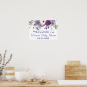 Poster Periwinkle Fuchsia Baby shower Floral Bienvenue (Cuisine)