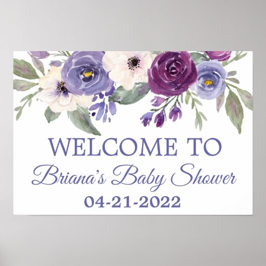 Poster Periwinkle Fuchsia Baby shower Floral Bienvenue (Devant)