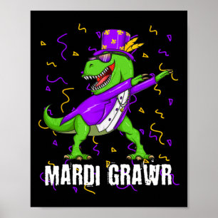 Poster Perle Mardi Gras Dabbing T Rex Dinosaur Mardi Graw